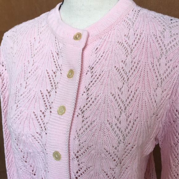 Vintage Cuddle Knits Baby Pink Shell Pattern Relaxed Fit Cardigan Sweater M L - Picture 9 of 10